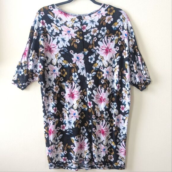 H&M V Neck Floral Drapey Oversized Short Sleeve Blouse Medium - Picture 2 of 5